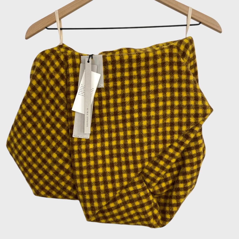Rick Owens NWT F/W 2018 Brown Yellow Plaid Structured Scrunch Top US Size 40